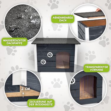 Будка для собак середнього розміру Outentin - тепла, ізольована, для вулиці, сіра, 76x60x60 см