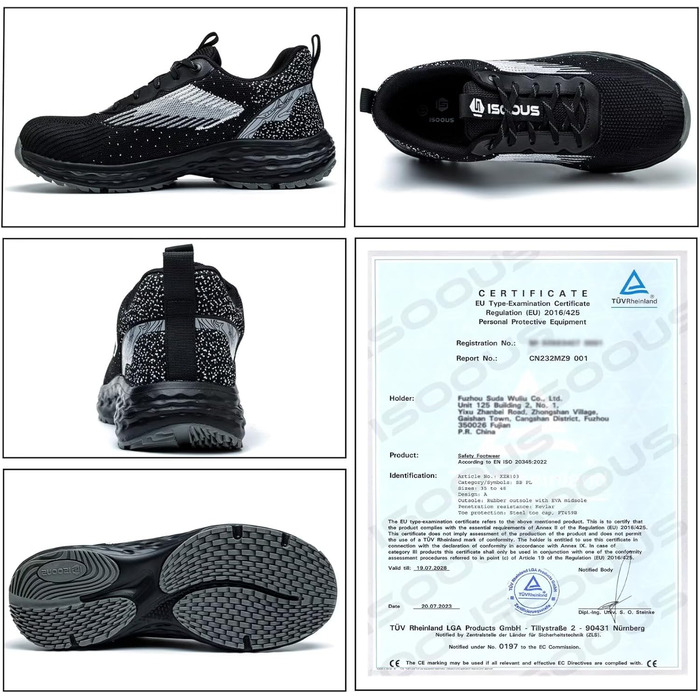 Зручні захисні черевики ISOOUS для чоловіків та жінок. Легкі, дихаючі, з металевим підноском, антиковзаючі, чорні, 43 EU