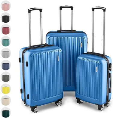 ABS валіза Hartschalenkoffer Easy Move - ергономічна, безпечна, з 360° колесами та кодовим замком. Компактний рол-валіз для подорожей, блакитний (Set)