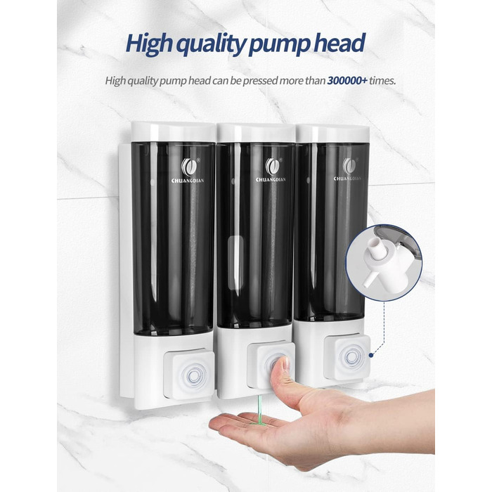 Ручний дозатор мила CHUANGDIAN, настінний, 200 мл, білий (трійка білий)