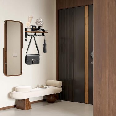 Дерев'яне ключове дошка JiangLin з полицею, декоративний тримач для ключів, настінна організація для ключів з 7 гачками, для входу, коридору, вітальні, чорний