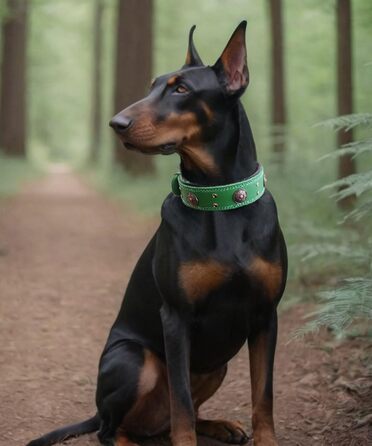Leather Dog Collar, 5 cm Wide Robust Genuine Leather Collar, Handcrafted, Soft and Luxurious, Striking Best Choice for Large and Medium Dog Breeds (42-52 cm, green)
