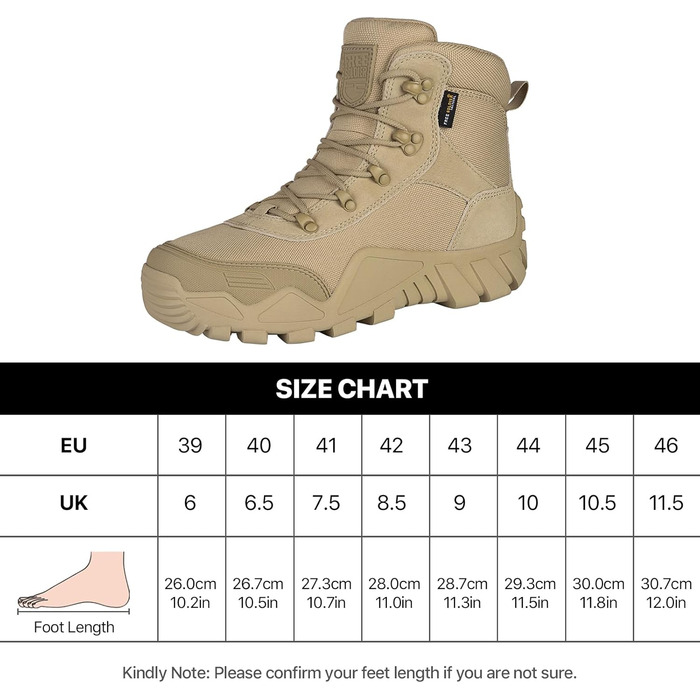Черевики FREE SOLDIER для чоловіків: тактичні, туристичні, бойові. Зручні черевики для трекінгу, полювання, роботи, військових тренувань. Розмір 45 EU, пісочний колір