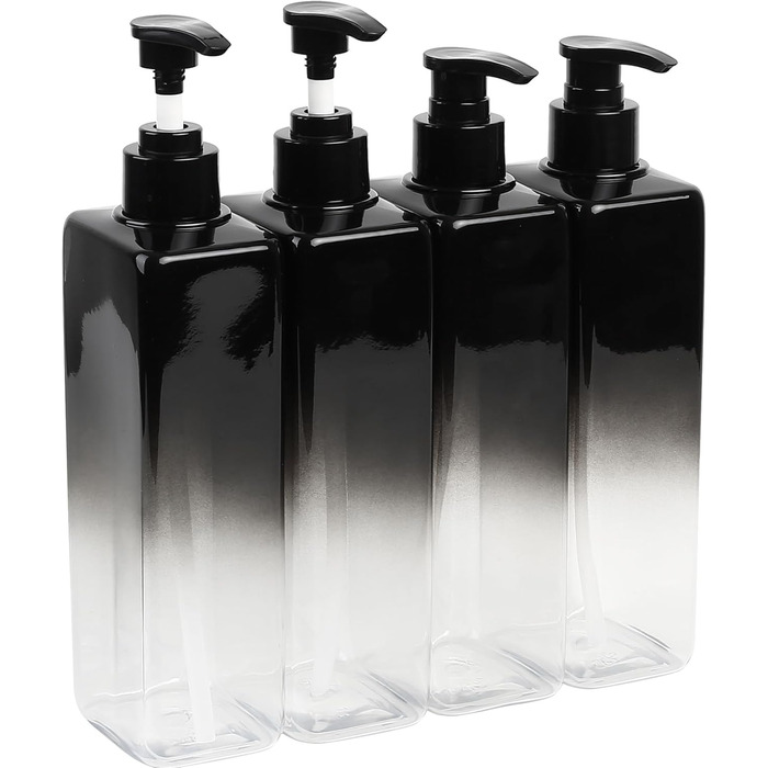 4 флакони для шампуню, мила та гелю для душу, 500 мл, з дозатором, наклейки, градієнт чорного кольору