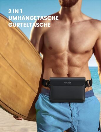 Водонепроникна сумка Lamicall [2 шт.] - водонепроникний поясний мішок з регульованим ремінцем, IPX8, для водного спорту, плавання, пляжу, катання на човнах - чорний