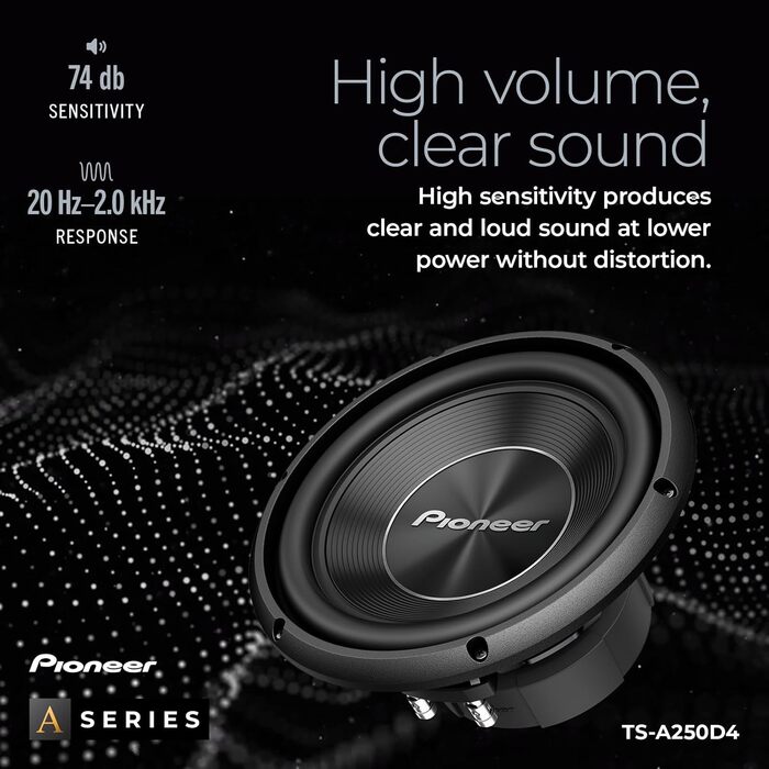 Сабвуфер Pioneer TS-A250D4 25 см, 1300 Вт, 2x4 Ом, подвійна котушка, для корпусного монтажу, чорний, IMPP мембрана, 400 Вт RMS