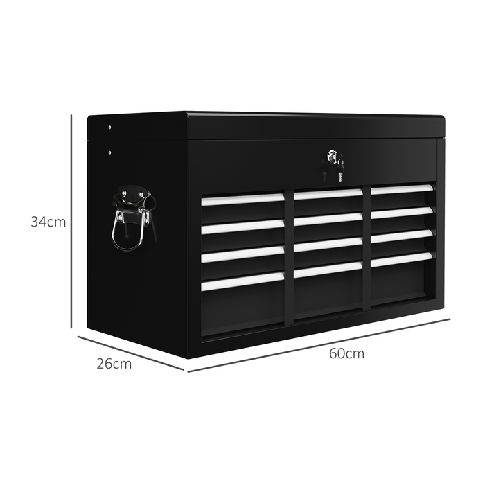 HOMCOM Tool Box, Tool Case without Tools, with 6 Drawers, Lock, Tool Box with Handle, Tool Chest, Steel, Black, 60 x 26 x 34 cm | Aosom