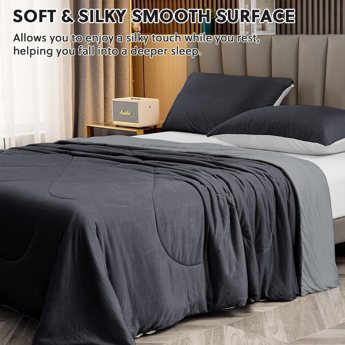 HOMFINE Cooling Blanket Double-Sided Cooling Blanket - Lightweight Cooling Blanket for People Q-Max > 0.4 Cooling Summer Blanket Self-Cooling Blanket Summer Blanket Cooling Blanket for Bed, Black, 150 x 230 cm