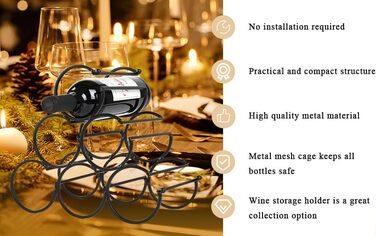 JHY DESIGN Iron Table Wine Rack, Wine Bottle Rack, Freestanding Wine Rack, Wine Bottle Holder, Portable Wine Cabinet for Home Counter, Bar, Kitchen (6 Bottle Design, Dia 9cm)
