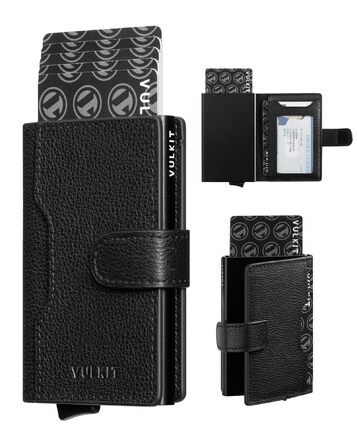 Чоловіче картхолдер VULKIT з RFID захистом, шкіряний, на 3 картки та віконце для ID, з магнітною застібкою, червоний (шкіра Litchi)