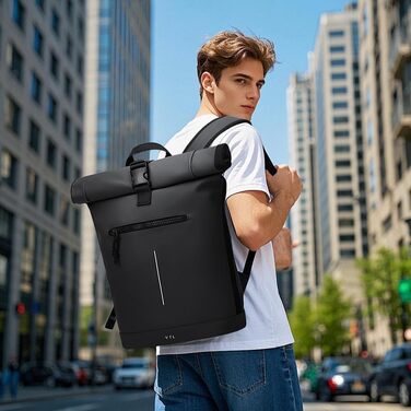 Чорний рюкзак YTL Rolltop з відділенням для ноутбука 17 дюймів. Ідеальний для подорожей, школи, університету, велопоїздок.