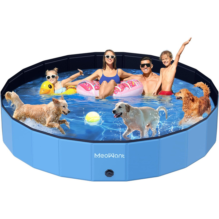 Meowant Foldable Dog Pool, Dog Bathtub, Splash Pool Large Thickened PVC, Extra Large Outdoor Foldable Kids Pool, Portable Non-Slip Dog Splash Pool, No Pump Required (272 x 50 cm)