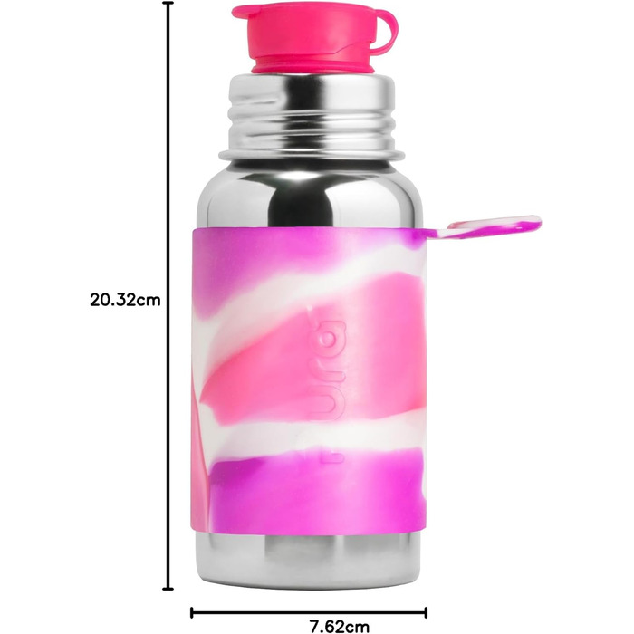 Pura Sport vacuum-insulated 650 ml stainless steel water bottle with silicone sport flip-top lid and sleeve, (plastic-free, non-toxic certified, BPA-free) (Pink)