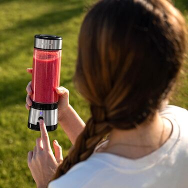 Cecotec Portable Single Blender Power Titanium 300 EasyGo - 350W Ice Crusher with Titanium-Coated Blades, 2 Cooling Tubes, 2 Travel Cups & Lids