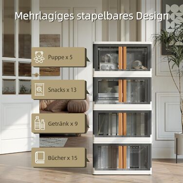 NETEL Storage Box with Lid Large, Stackable Storage Boxes 72L 4 Pack, Plastic Storage Boxes, Transparent Stackable Boxes with Lid, Foldable Storage Box with Door and Wheels