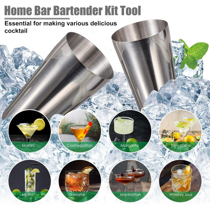 Cocktail Shaker Set, Esmula 750ML 12-Piece Stainless Steel Bartender Kit Gift for Men, Women, Friends, Home Stylish Bar Tool Set with Cocktail Recipe Booklet (Stainless Steel)