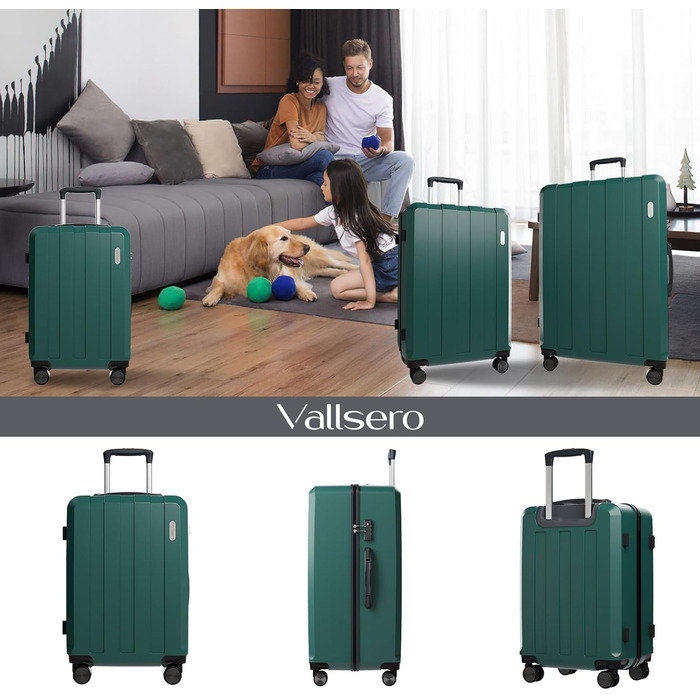 Набір валіз, багажний набір, ролер, валіза на колесах 5шт, ABS пластик, TSA замок, містить 1 сумочку та 1 косметичку, 4 колеса, телескопічна ручка з алюмінію (рожеве золото) (темно-зелений)