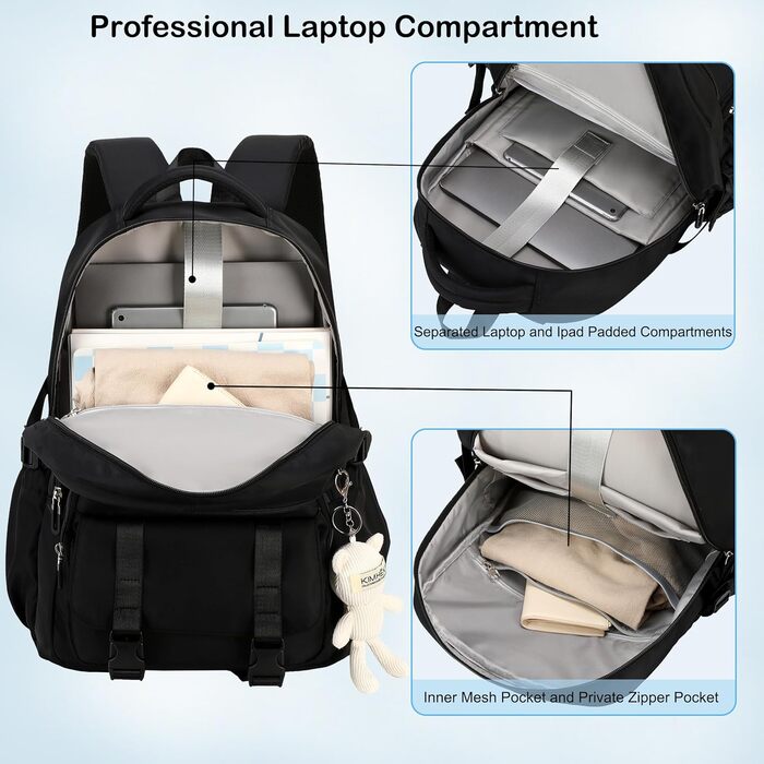 Чорний рюкзак для підлітка, дівчини, студентки: великий, 39.6 см (15.6 дюймів), антикрадійний, для школи, університету