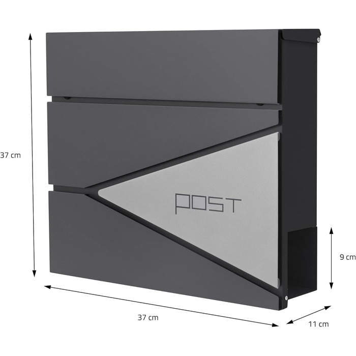 Поштовий ящик ML-Design Anthrazit/Silver, нержавіюча сталь з порошковим покриттям, 37x37 см, з газетницею, замок (2 ключі), настінний дизайнерський поштовий ящик