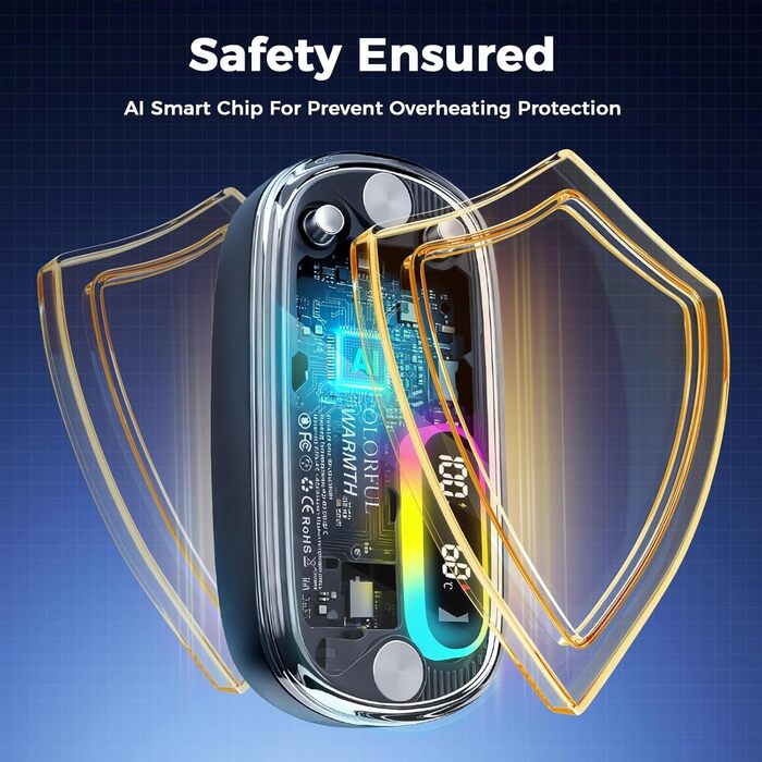 Електричні грілки для рук 2 шт. з RGB-підсвічуванням, 4 режими нагріву та цифровим дисплеєм, портативні міні-грілки для рук - подарунок для чоловіків та жінок