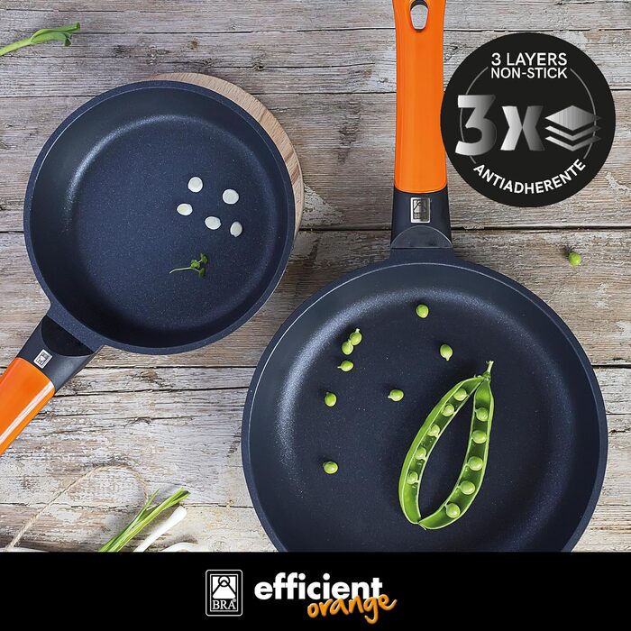 Набір сковорідок BRA Efficient Orange, алюмінієвий, чорний, 20/24/28 см, 4 шт.