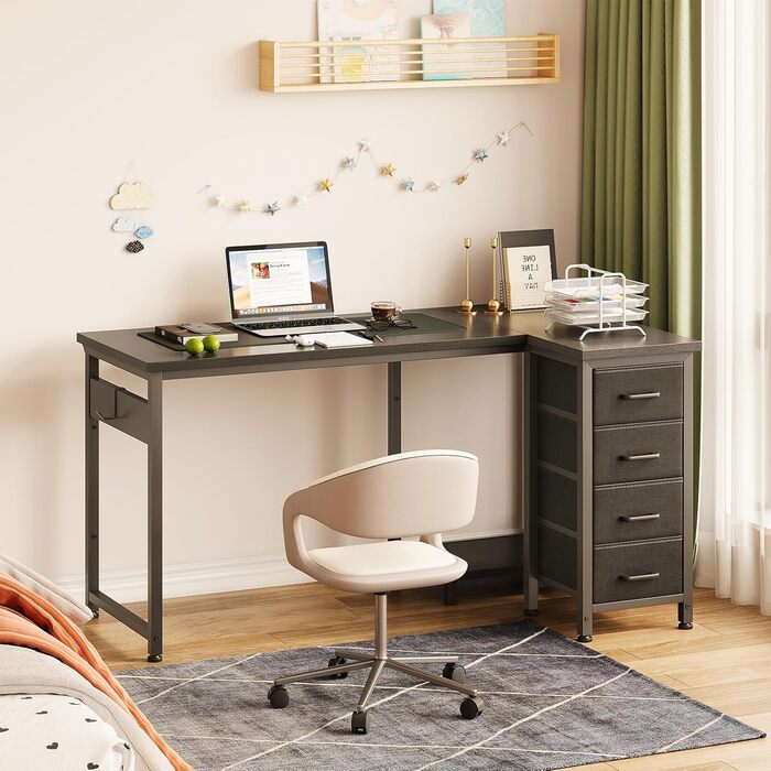 Комп'ютерний кутовий стіл Coleshome 100x70 см з 4 шухлядами, чорний | Для офісу, робочого кабінету, спальні