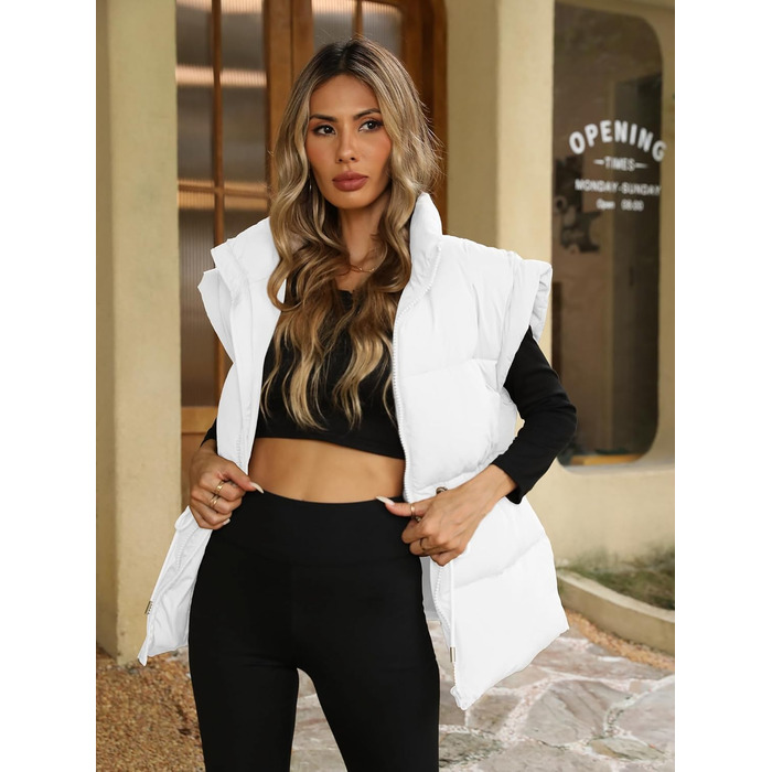 Жіночий великий пуховик ELLEVEN з капюшоном, стьобаний, на блискавці, з кишенями (XL, білий/розкішний сад)