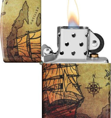 Запальничка ZIPPO із зображенням піратського корабля, 540° кольоровий принт, біла матова, багаторазова, у подарунковій коробці