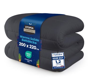 Ковдра Utopia Bedding - всесезонна, 370 GSM, дихаюча, стеганий наповнювач, супер м'яка (білий) - 200 x 220 см, сірий