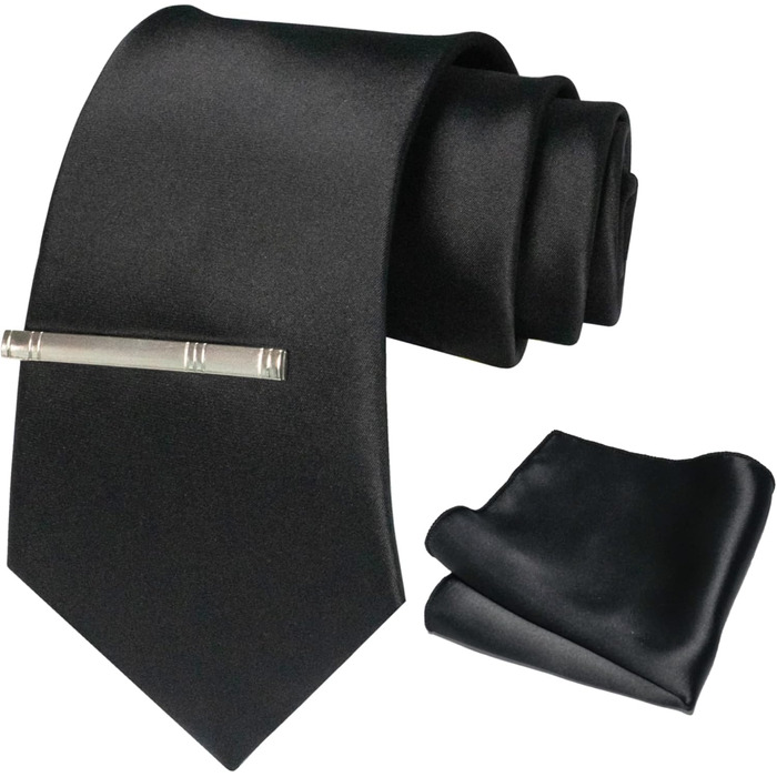 Чоловічий шовковий краватка-набір JEMYGINS: краватка, хустинка, зажим для краватки, чорний колір