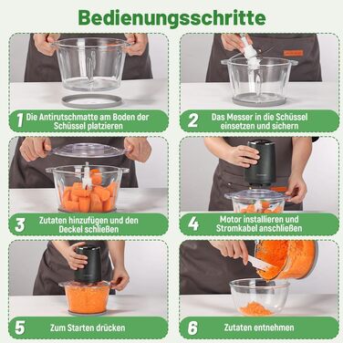 Електричний подрібнювач OUSFOT Multizerkleinerer, 1.8L, 500W, з скляною чашею. Підходить для овочів, фруктів, м'яса. Чорний.