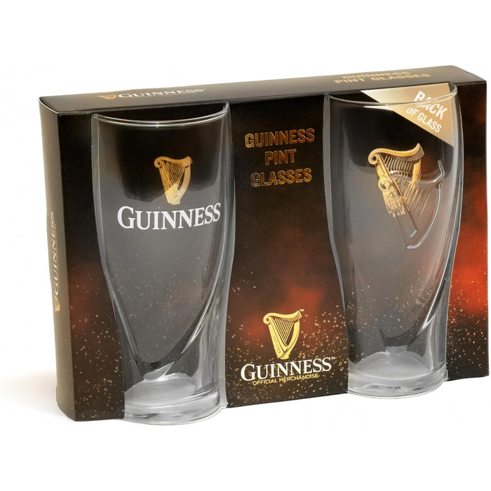 Набір з двох склянок для пива Guinness з логотипом та дизайном арфи, 568 мл (2 шт.)