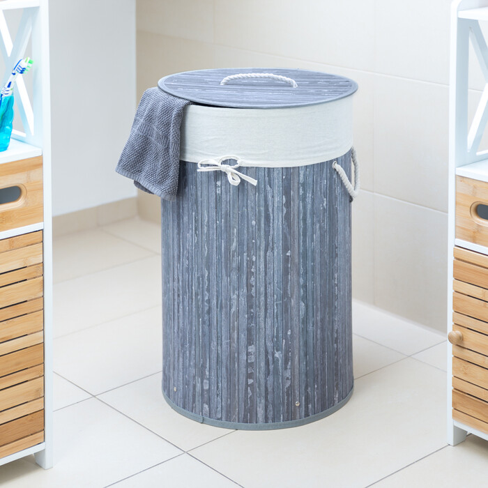 Relaxdays Bamboo Laundry Basket Round