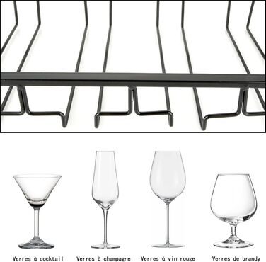 Тримач для келихів вина JMIATRY (2 шт.) - настінний, металевий, чорний (41x23.5x6 см)
