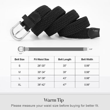 Жіночий плетеный еластичний пояс JASGOOD, льон, 2.5 см, чорний + сірий (срібна пряжка), розмір M (до 86 см)