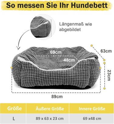 Dog Bed for Medium-Sized Dogs, Dog Basket with Removable Blanket, Corduroy Dog Beds Fluffy Washable, Non-Slip Dog Basket, Dog Sofa with High Edge Fits up to 18kg Pets (76x61x23cm) (L 89 x W 64 x H 23 cm)