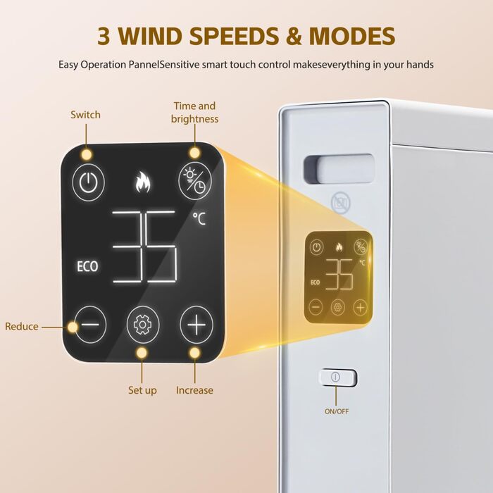 Електричний конвектор Aigostar Ember 2000W з термостатом та пультом дистанційного керування, LED-дисплей, таймер, тиха робота