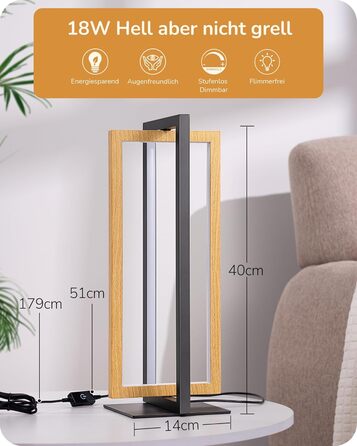 LED настільна лампа EDISHINE з дерева, торкання, димування, пам'ять, 3 кольори, 350 люмен, для вітальні, офісу, подарунок, сучасний стиль