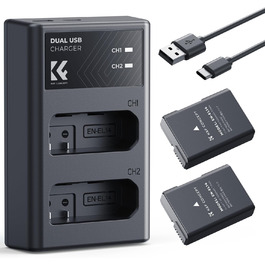 Акумулятор K&F CONCEPT EN-EL14 (2 шт.) та зарядний пристрій 2xUSB для Nikon D3500, D5600, D3200, D3300, D3400, D5500, Coolpix P7800, P7700, P7200, P7100, P7000