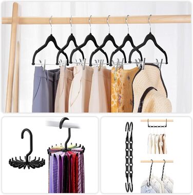 Плечики для одягу VECELO Premium з металевими кліпсами, антиковзаючі, економні, набір 20 шт. (для жінок та чоловіків)