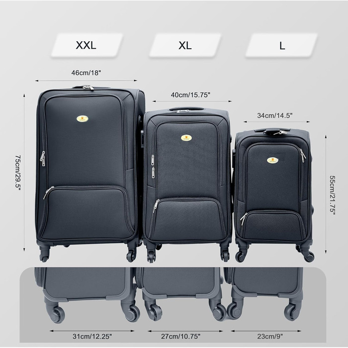Чемодан Ribelli Handgepäck 70L, чорний: міцний валіза на 4 колесах з TSA-замком та телескопічною ручкою, L-XL-XXL комплект