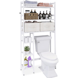 SMIBUY Over The Toilet Storage, 6-Tier Bamboo Bathroom Shelf with Drawers, Freestanding Over the Toilet Organizer Rack, Ample Storage, Space Saver for Small Spaces (Natural) (White)