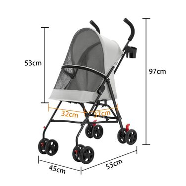 Візок для собак Homewell 2в1: візок-будка, сумка-переноска, з підсклянниками та захистом від дощу, з гальмом, сірий