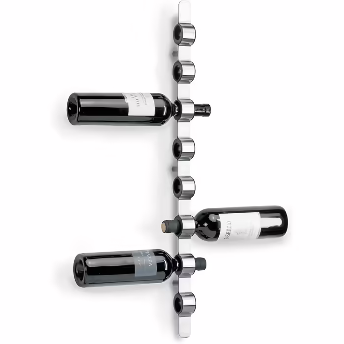 blomus -CIOSO- Wine Bottle Wall Mount in Exclusive Design, Brushed Stainless Steel, Space for 8 Bottles, Exceptional Wine Presentation, High Quality (H / W / D: 74.5 x 3.5 x 7 cm, Stainless Steel, 65193)