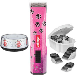 Набір для стрижки собак EHASO HEINIGER Profi Saphir: акумуляторна машинка, насадки, миска (рожевий)