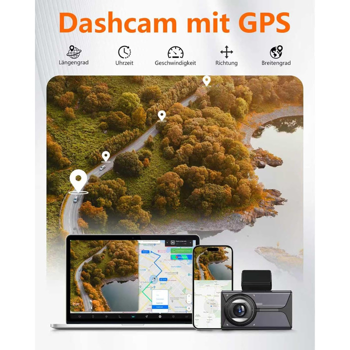 Відеореєстратор Antfutre Dashcam Auto Vorne Hinten 4K+1080P з GPS, WiFi, HDR, G-Sensor, 24/7 Parküberwachung, Loop-Aufnahme MXC-857-64GB