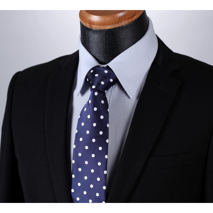 HISDERN Комплект краватки та нагрудного хустинки в горошок, XL, 160 см, темно-синій/білий