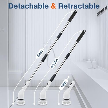 Електрична щітка для прибирання з 7 насадок, водонепроникна PX7, набір для миття підлоги та ванни, регульована ручка