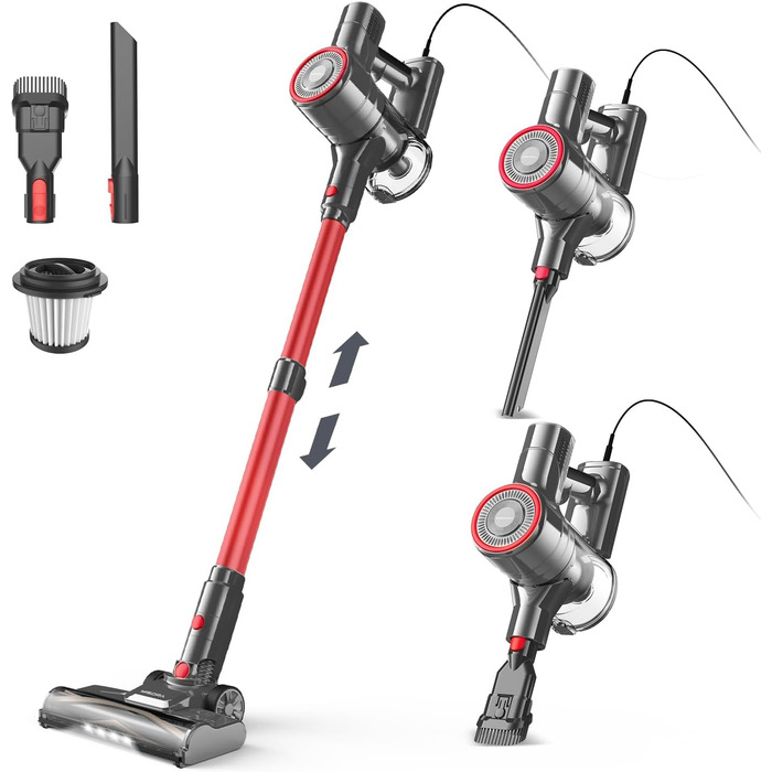 Пилосос 6-в-1: вертикальний та ручний, з 6м кабелем, потужність 23kPa, 600W, без мішка, для твердих поверхонь та килимів, легкий та тихий