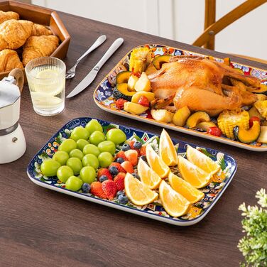 Vancasso Porcelain Serving Platter Set, SIMI Series Rectangular Plates Set, Bohemian Dinner Plates, Cake Plates, Dessert Plates, Breakfast Plates, 3 Sizes Serving Platters